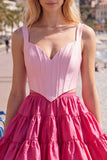 2 Piece A-Line Ruffled Pink Fuchsia Short Corset Homecoming Dress
