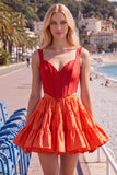 2 Piece A-Line Ruffled Pink Fuchsia Short Corset Homecoming Dress