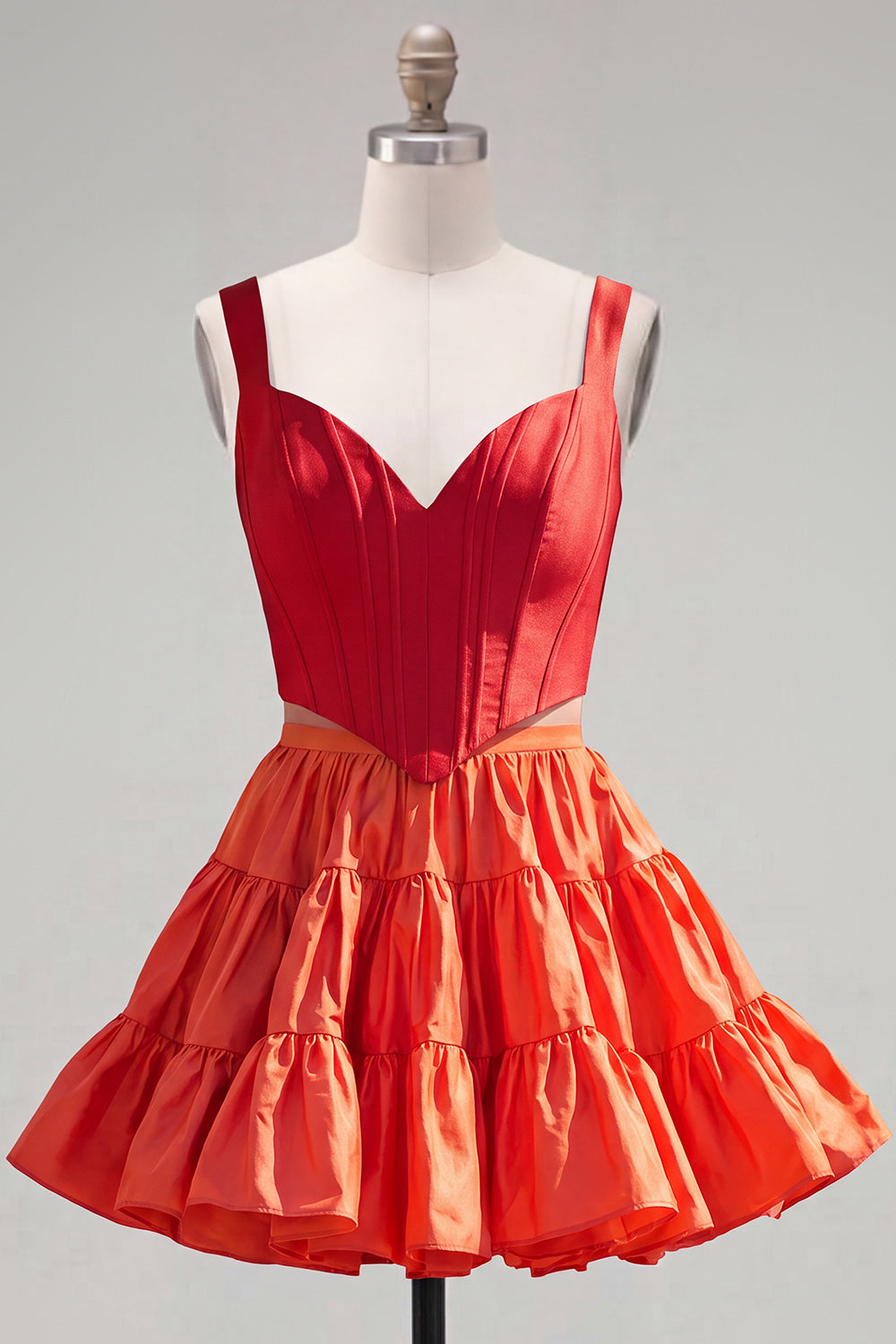 2 Piece A-Line Ruffled Pink Fuchsia Short Corset Homecoming Dress
