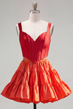 2 Piece A-Line Ruffled Pink Fuchsia Short Corset Homecoming Dress