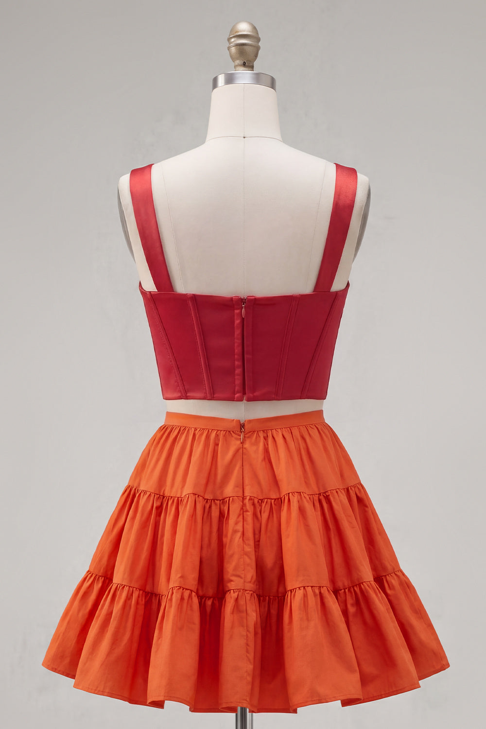 2 Piece A-Line Ruffled Pink Fuchsia Short Corset Homecoming Dress