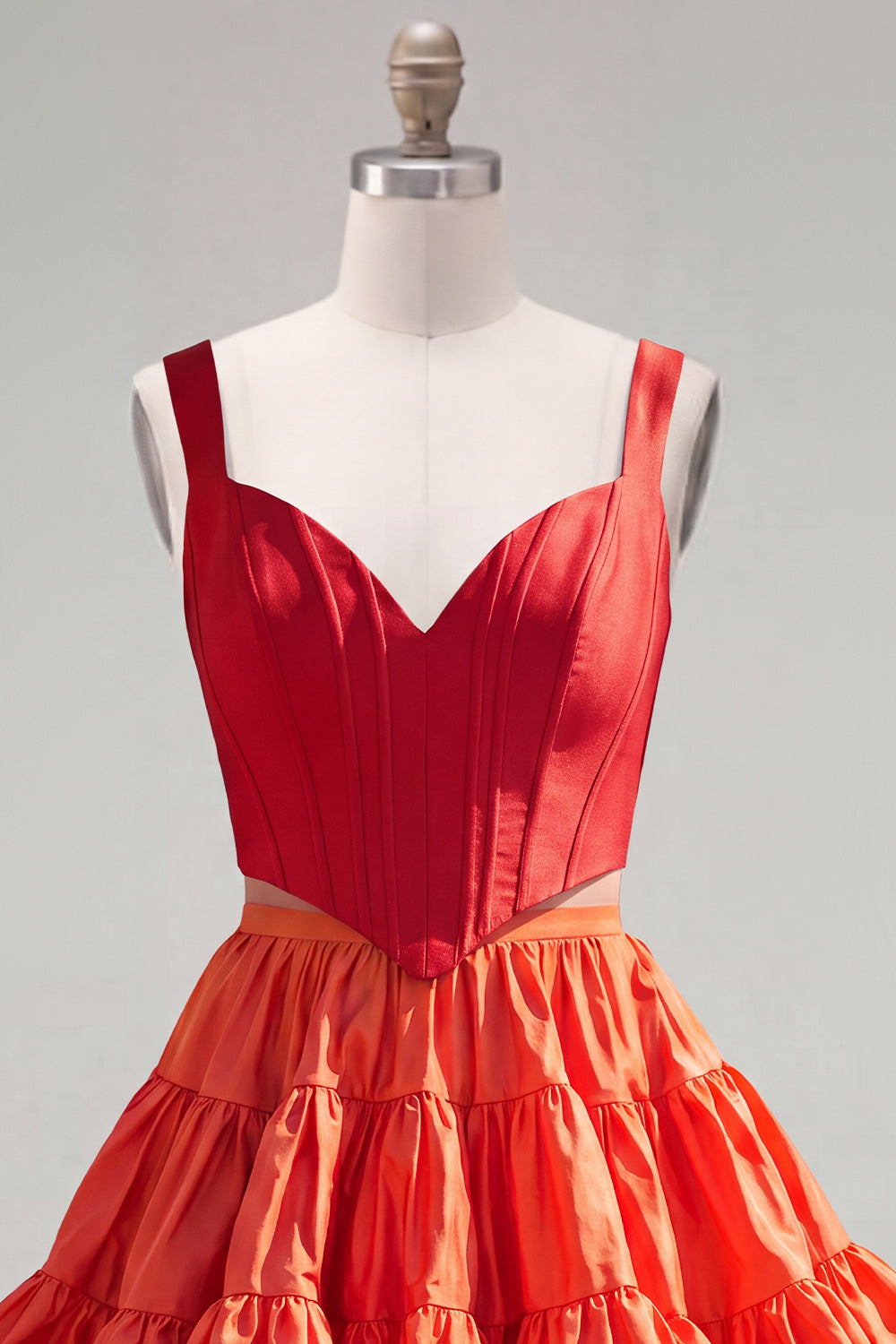 2 Piece A-Line Ruffled Pink Fuchsia Short Corset Homecoming Dress