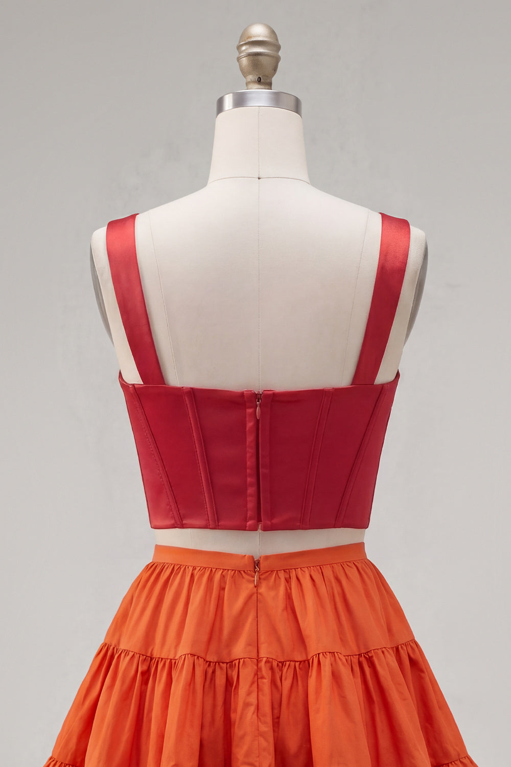 2 Piece A-Line Ruffled Pink Fuchsia Short Corset Homecoming Dress