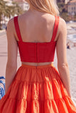 2 Piece A-Line Ruffled Pink Fuchsia Short Corset Homecoming Dress