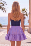 A-Line Navy Purple Color Block Ruffled Short Homecoming Dress with Bow
