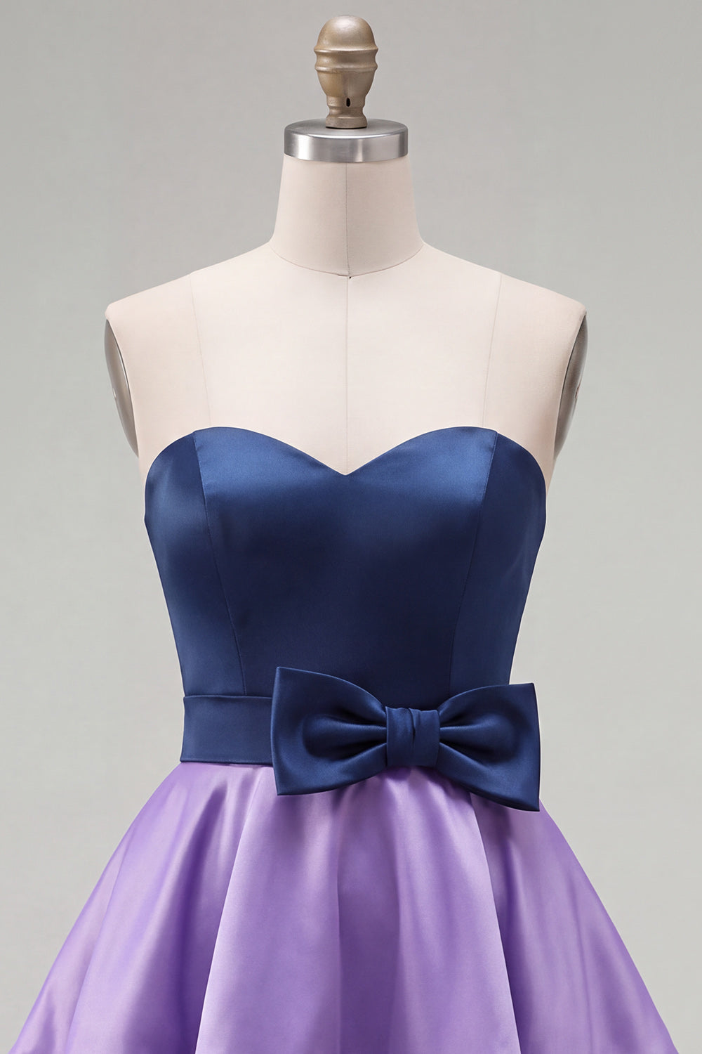 A-Line Navy Purple Color Block Ruffled Short Homecoming Dress with Bow