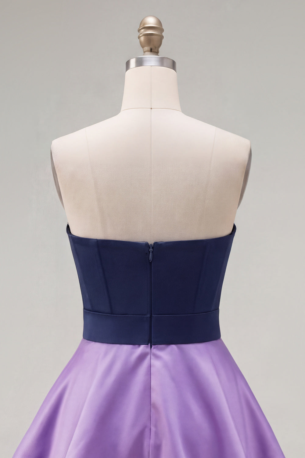A-Line Navy Purple Color Block Ruffled Short Homecoming Dress with Bow