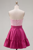 A-Line Navy Purple Color Block Ruffled Short Homecoming Dress with Bow