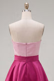 A-Line Navy Purple Color Block Ruffled Short Homecoming Dress with Bow