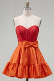 A-Line Navy Purple Color Block Ruffled Short Homecoming Dress with Bow