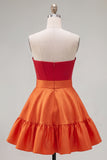 A-Line Navy Purple Color Block Ruffled Short Homecoming Dress with Bow