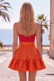 A-Line Navy Purple Color Block Ruffled Short Homecoming Dress with Bow
