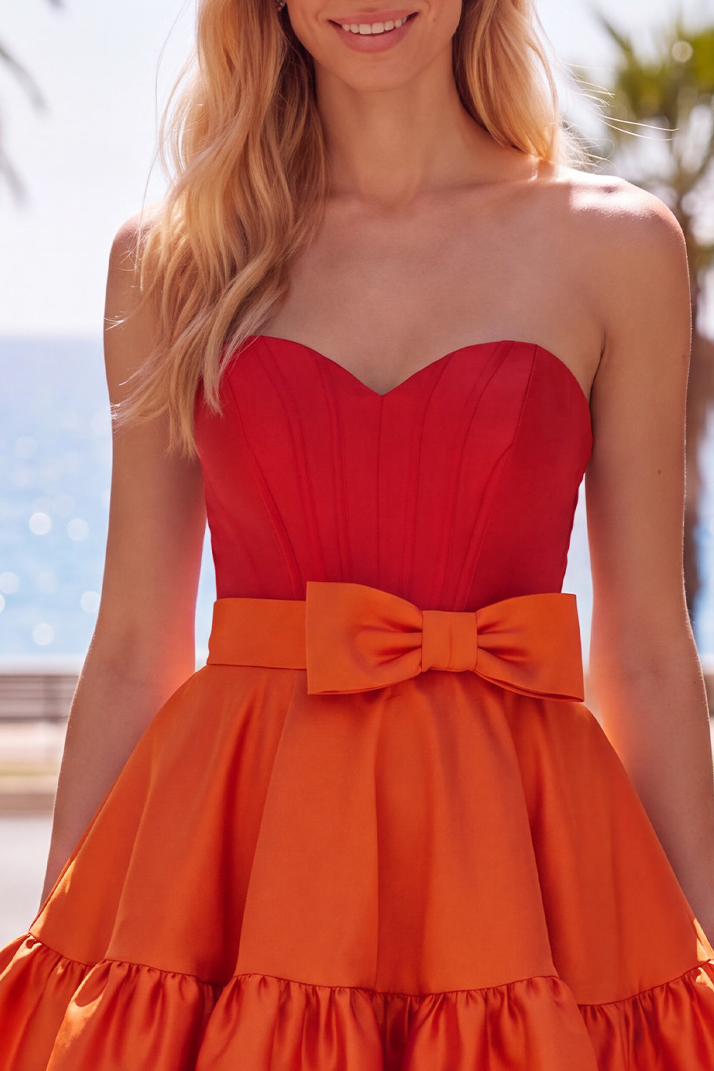 A-Line Navy Purple Color Block Ruffled Short Homecoming Dress with Bow