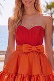 A-Line Navy Purple Color Block Ruffled Short Homecoming Dress with Bow