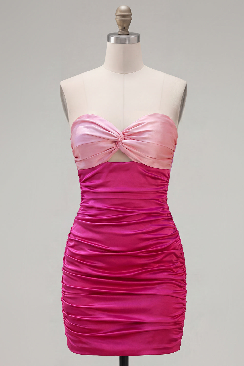 Red Orange Color Block Keyhole Short Tight Homecoming Dress