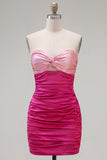 Red Orange Color Block Keyhole Short Tight Homecoming Dress