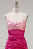 Red Orange Color Block Keyhole Short Tight Homecoming Dress
