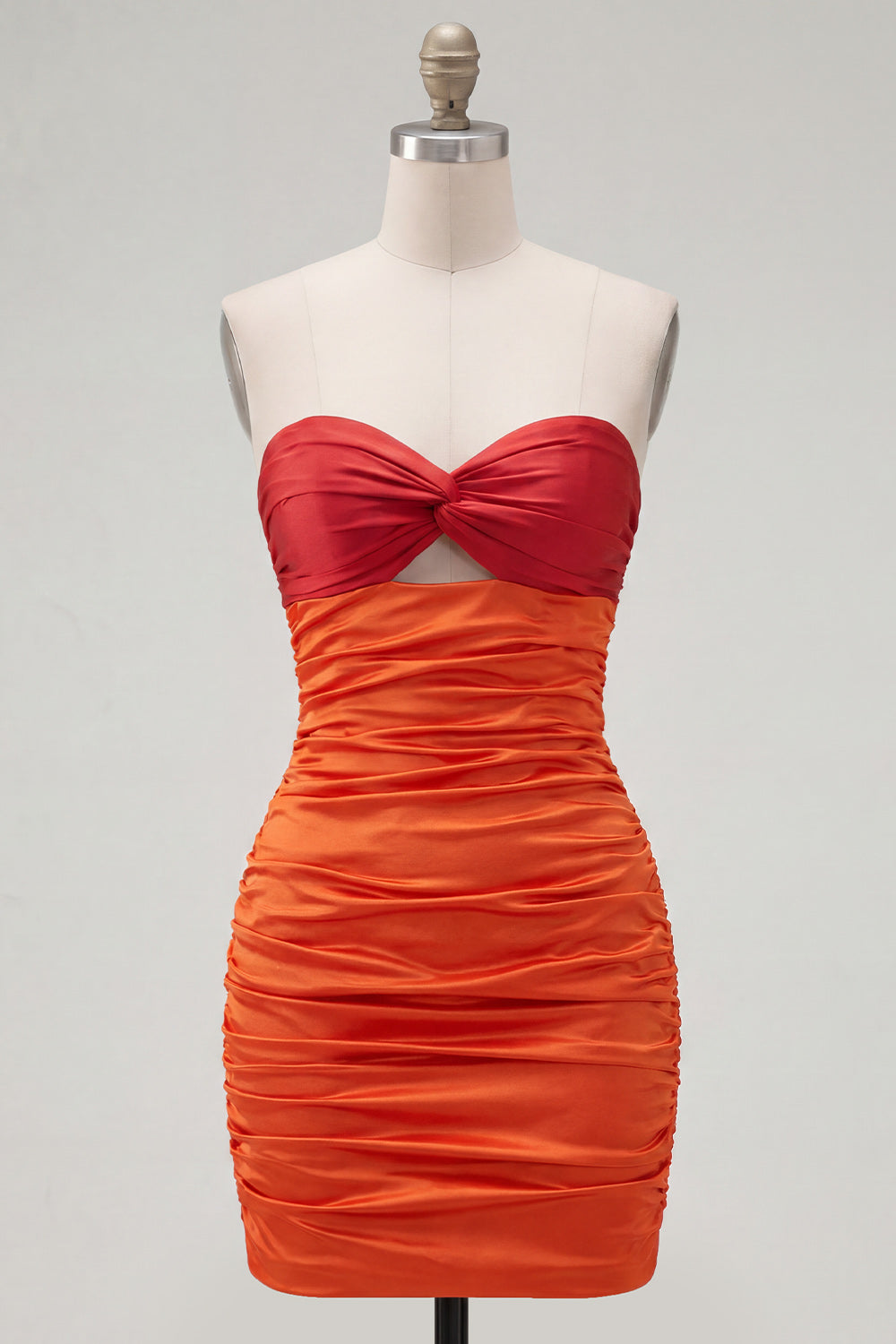 Red Orange Color Block Keyhole Short Tight Homecoming Dress