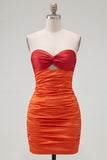Red Orange Color Block Keyhole Short Tight Homecoming Dress