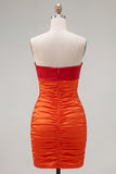 Red Orange Color Block Keyhole Short Tight Homecoming Dress