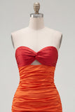 Red Orange Color Block Keyhole Short Tight Homecoming Dress