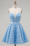 A-Line Pink Sweetheart Short Homecoming Dress with 3D Flowers