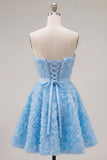 A-Line Pink Sweetheart Short Homecoming Dress with 3D Flowers