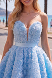 A-Line Pink Sweetheart Short Homecoming Dress with 3D Flowers