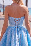 A-Line Pink Sweetheart Short Homecoming Dress with 3D Flowers
