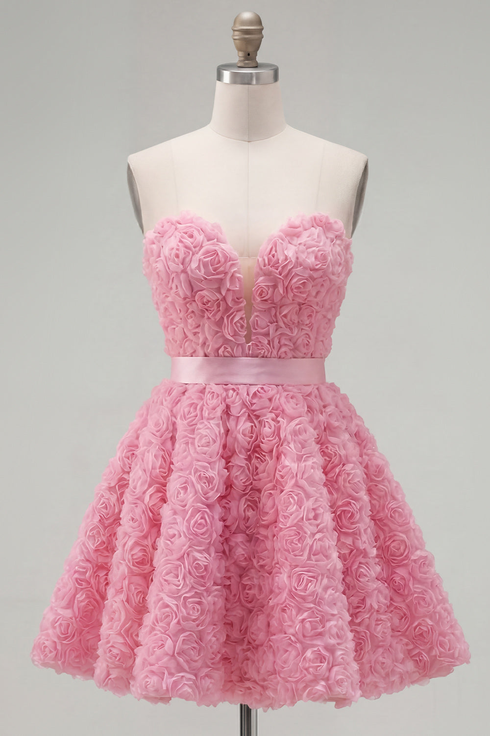 A-Line Pink Sweetheart Short Homecoming Dress with 3D Flowers