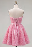 A-Line Pink Sweetheart Short Homecoming Dress with 3D Flowers