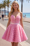 A-Line Pink Sweetheart Short Homecoming Dress with 3D Flowers