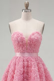 A-Line Pink Sweetheart Short Homecoming Dress with 3D Flowers