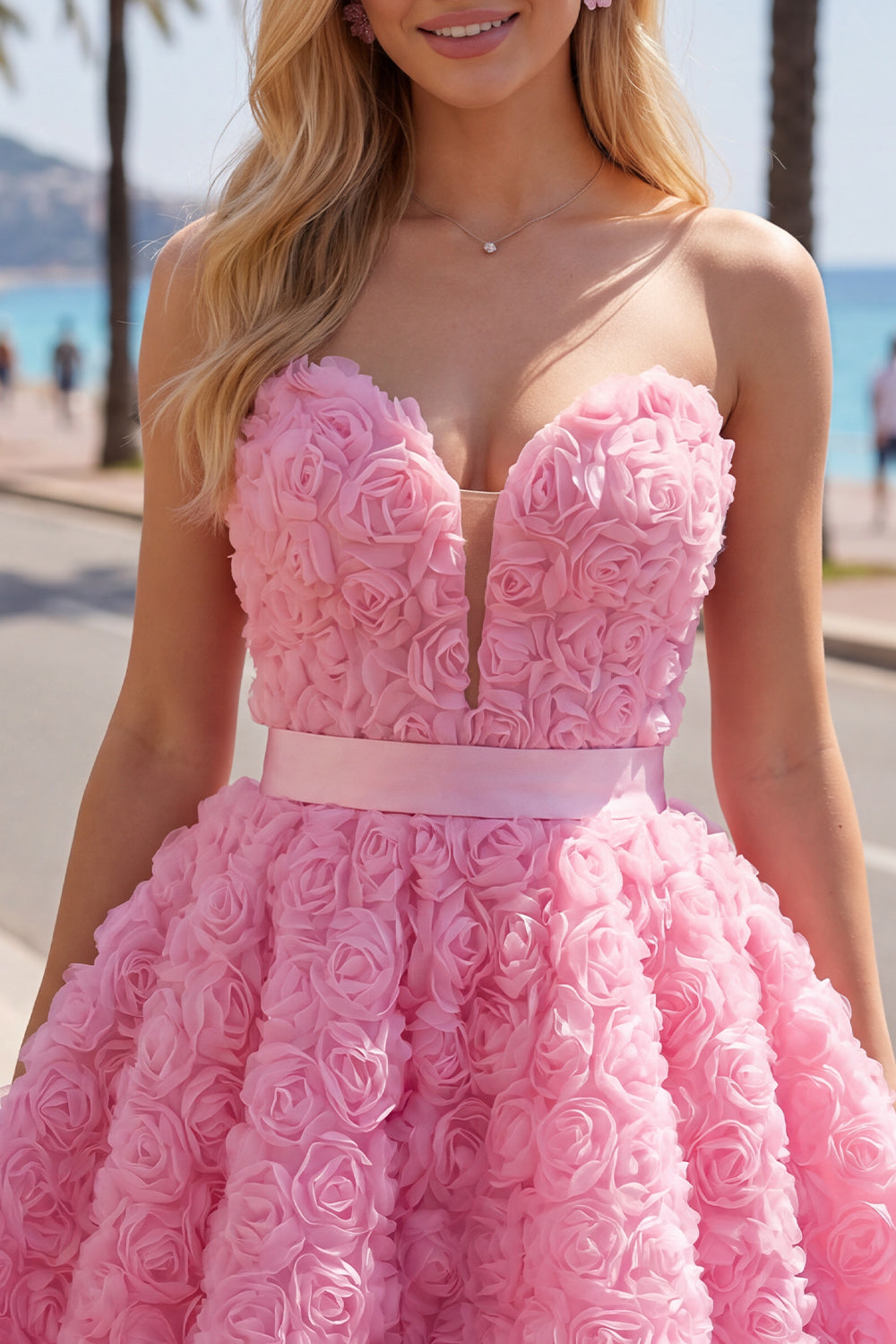 A-Line Pink Sweetheart Short Homecoming Dress with 3D Flowers