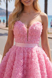A-Line Pink Sweetheart Short Homecoming Dress with 3D Flowers