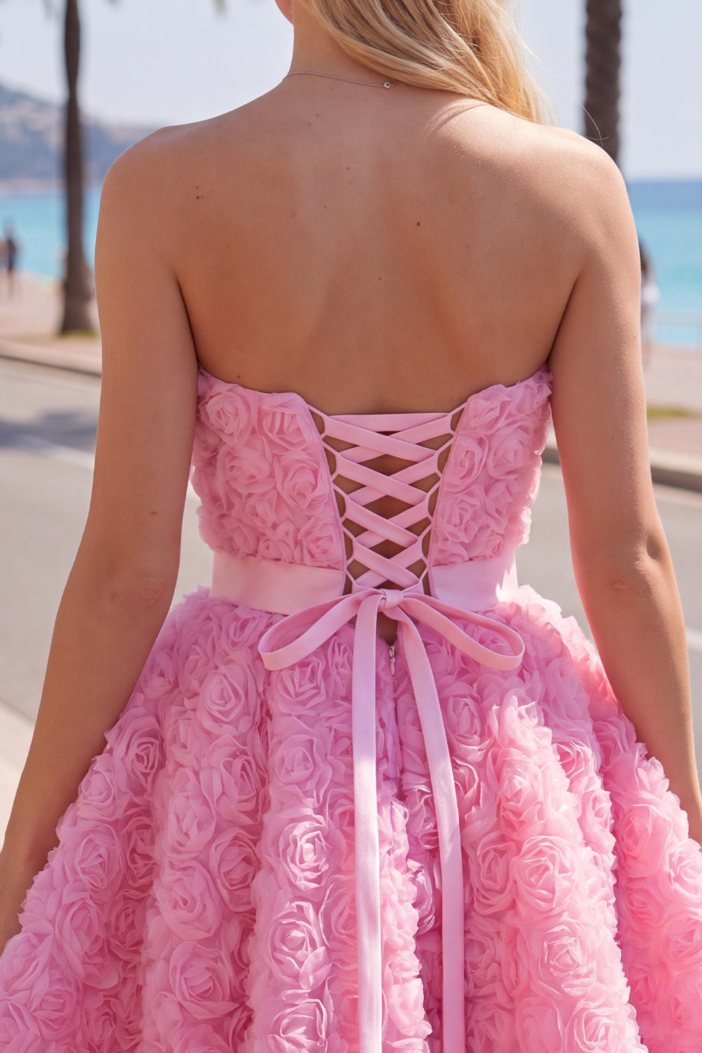A-Line Pink Sweetheart Short Homecoming Dress with 3D Flowers