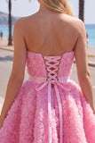 A-Line Pink Sweetheart Short Homecoming Dress with 3D Flowers