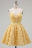 A-Line Pink Sweetheart Short Homecoming Dress with 3D Flowers