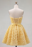 A-Line Pink Sweetheart Short Homecoming Dress with 3D Flowers