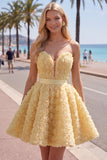 A-Line Pink Sweetheart Short Homecoming Dress with 3D Flowers