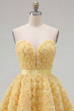 A-Line Pink Sweetheart Short Homecoming Dress with 3D Flowers