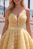 A-Line Pink Sweetheart Short Homecoming Dress with 3D Flowers