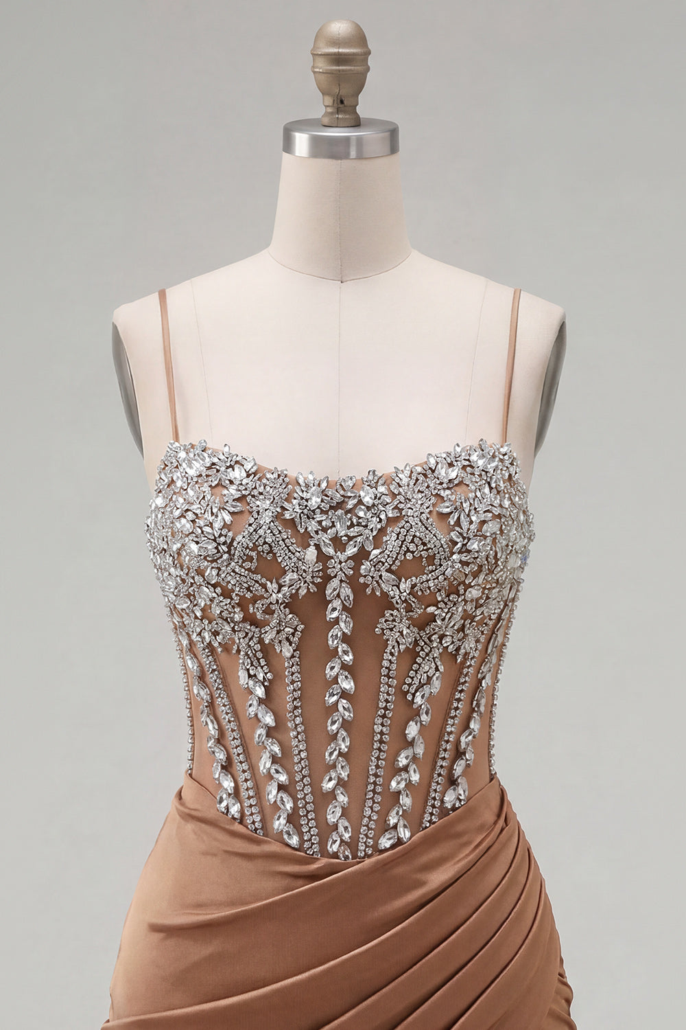 Sparkly Khaki Ruched Tight Short Corset Homecoming Dress with Rhinestones