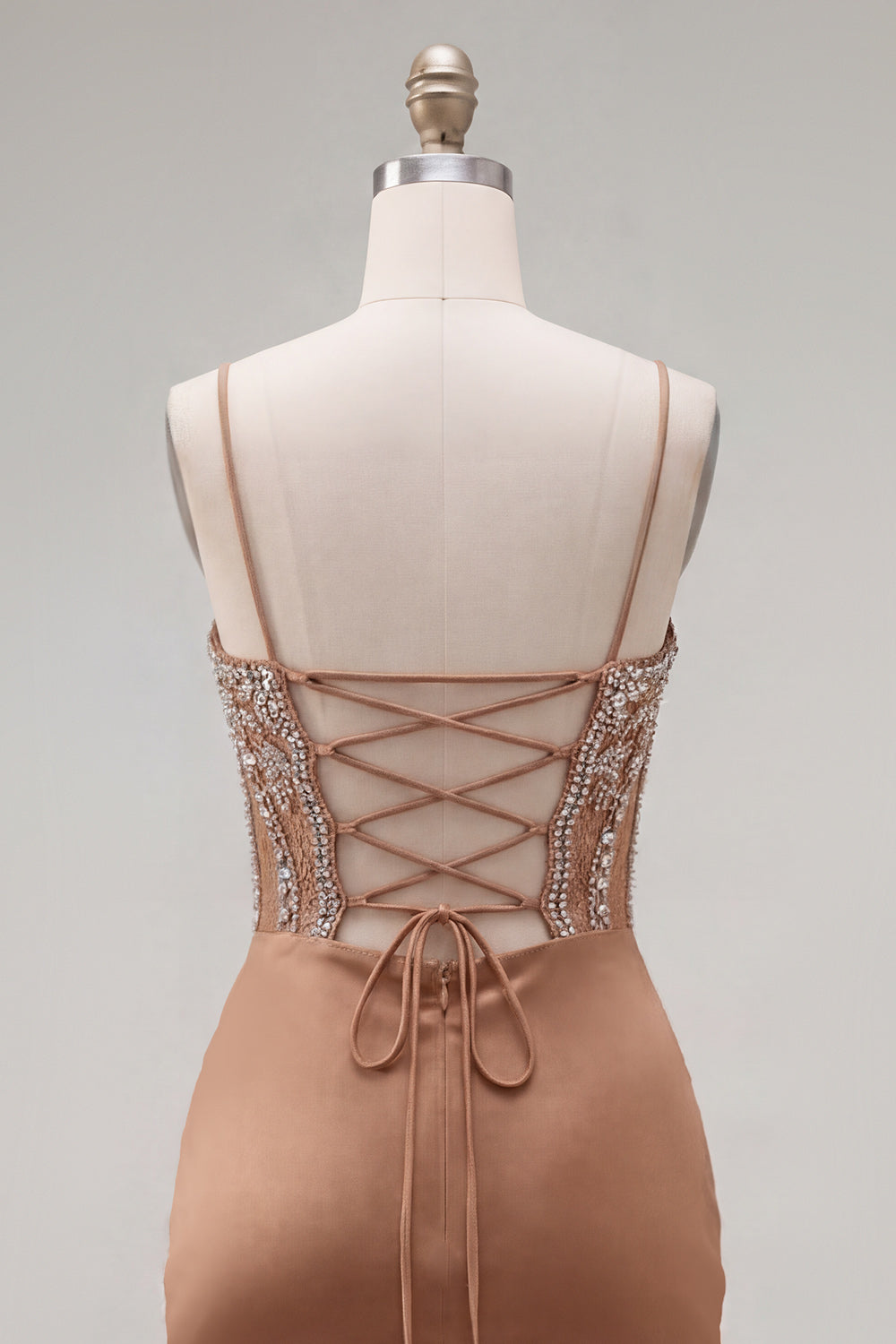 Sparkly Khaki Ruched Tight Short Corset Homecoming Dress with Rhinestones