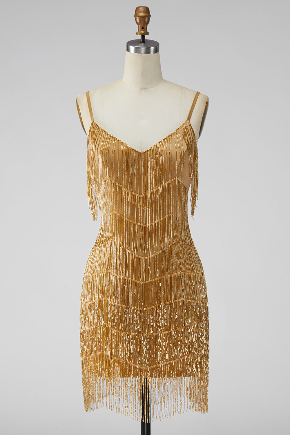 Golden Sparkly Short Tight Homecoming Dress with Fringes