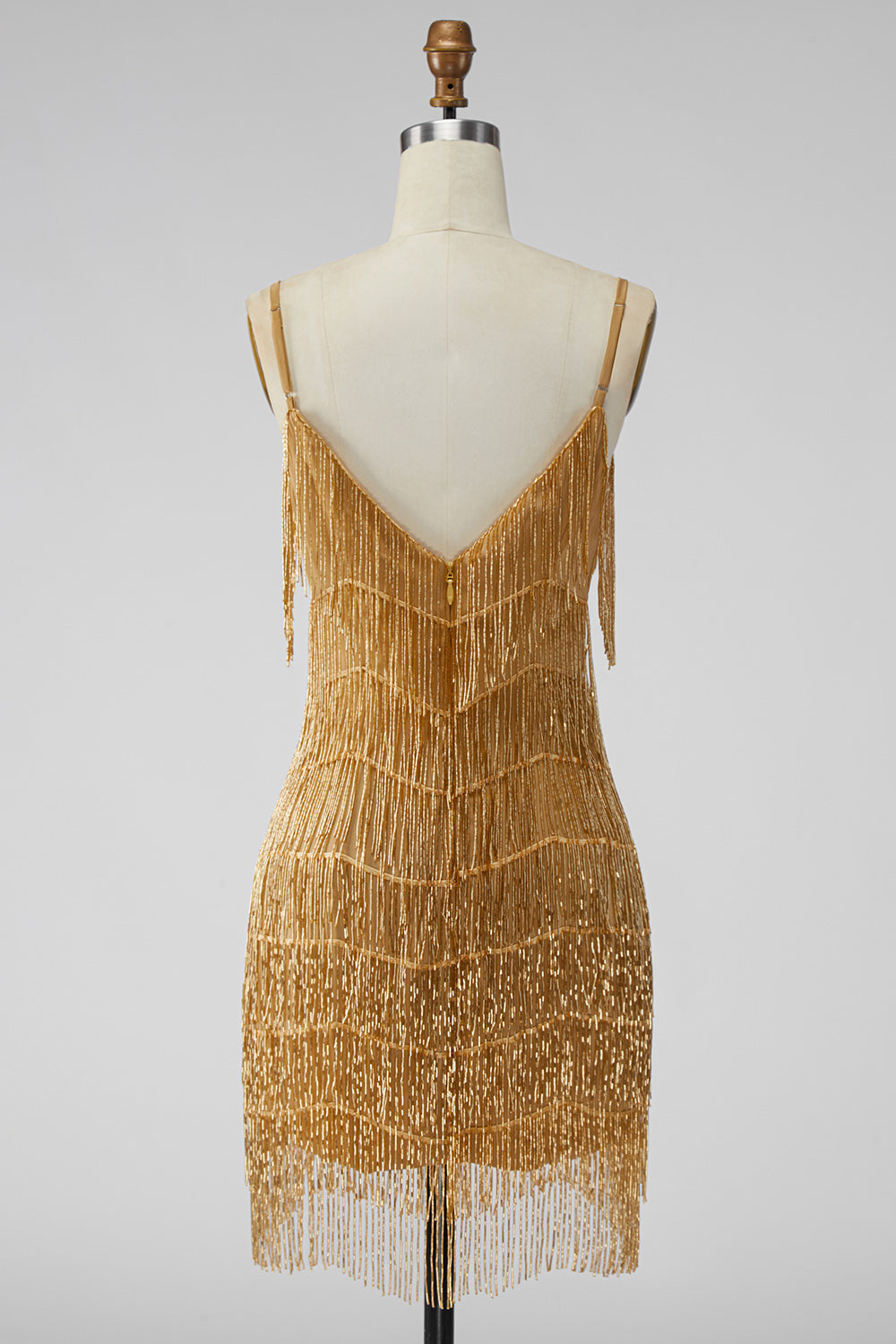Golden Sparkly Short Tight Homecoming Dress with Fringes