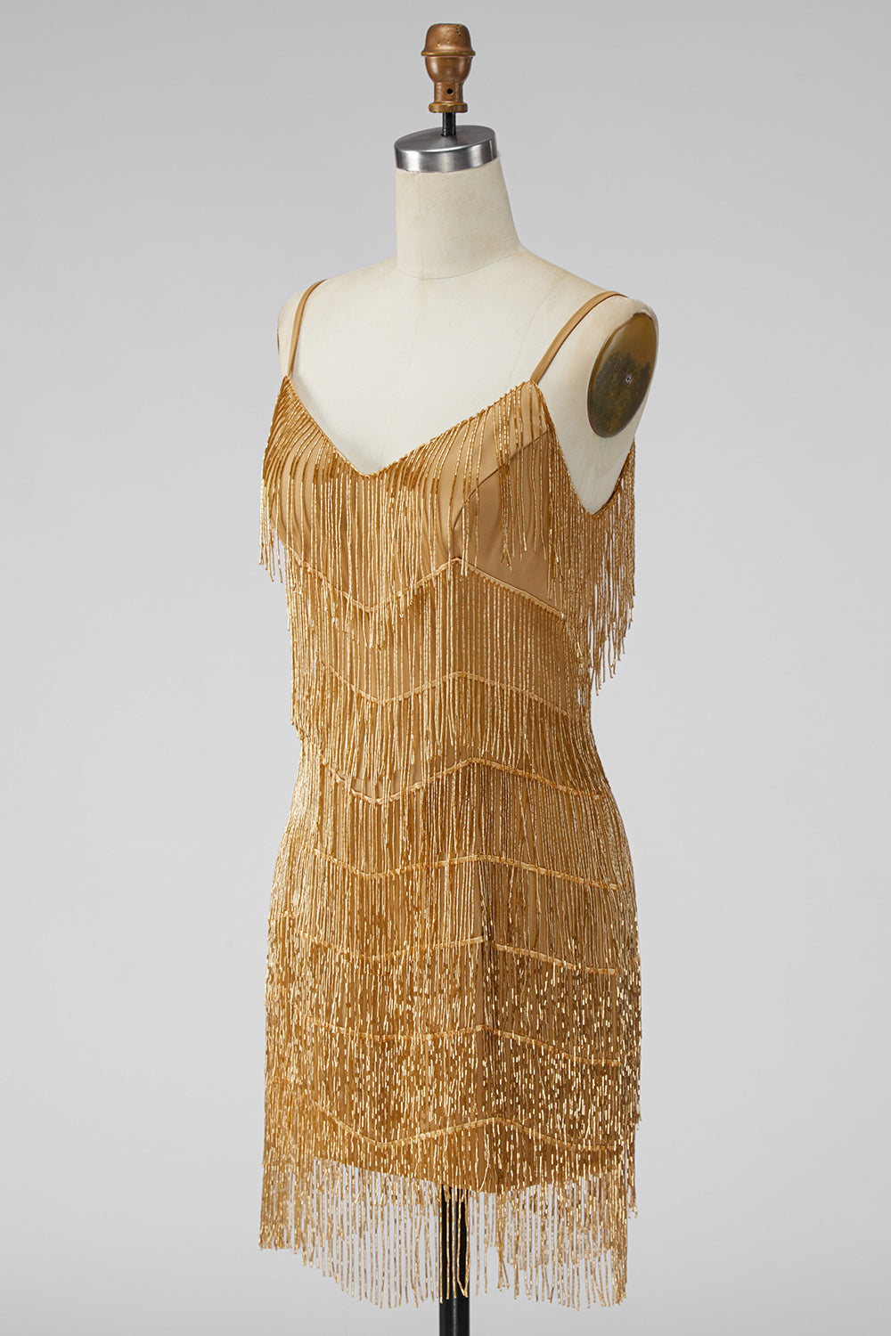 Golden Sparkly Short Tight Homecoming Dress with Fringes