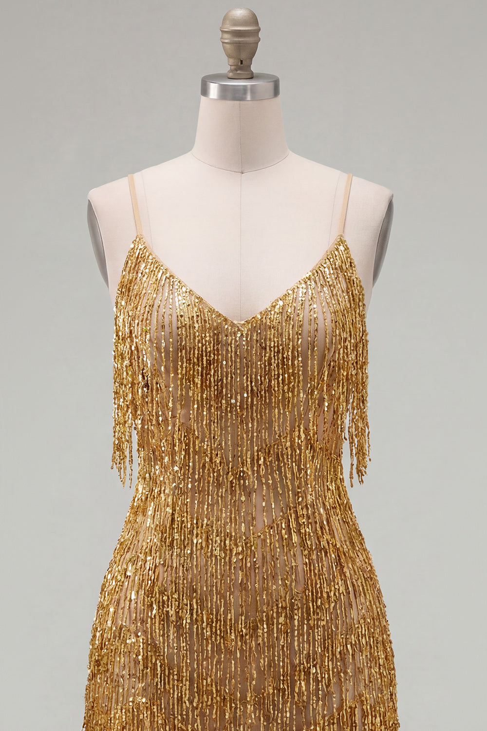 Golden Sparkly Short Tight Homecoming Dress with Fringes