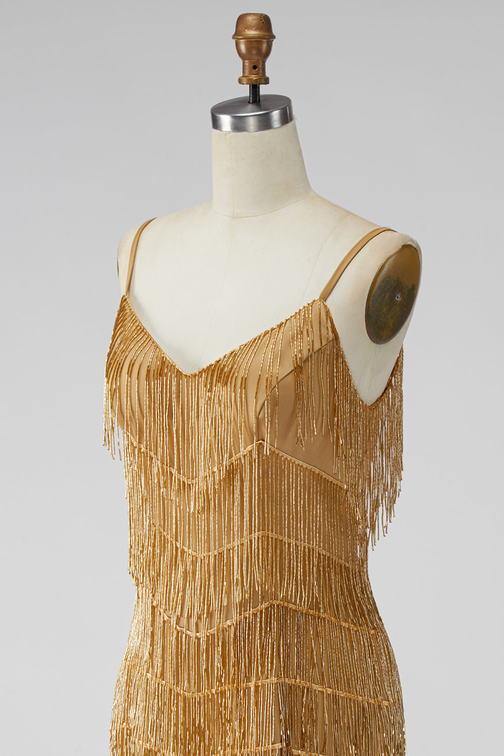 Golden Sparkly Short Tight Homecoming Dress with Fringes