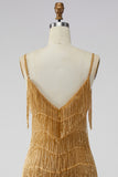 Golden Sparkly Short Tight Homecoming Dress with Fringes